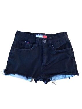 TOMMY Hilfiger black denim shorts distressed high rise mom style size 0